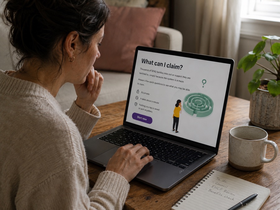 Parent using the benefits checker on a laptop